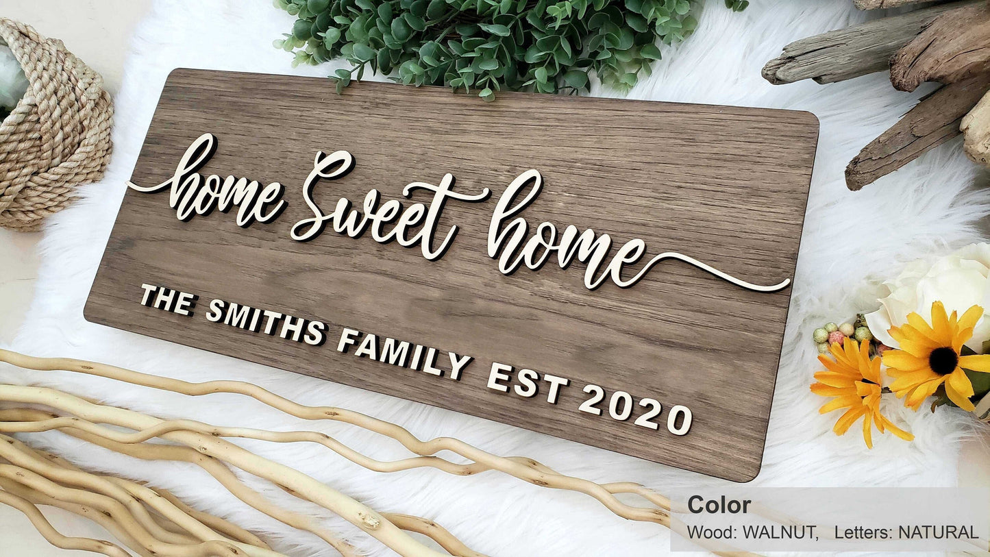 Personalized Farmhouse Wooden Sign | Last Name Sign | Wedding, Anniversary, or Christmas Gift | Home Sweet Home Sign