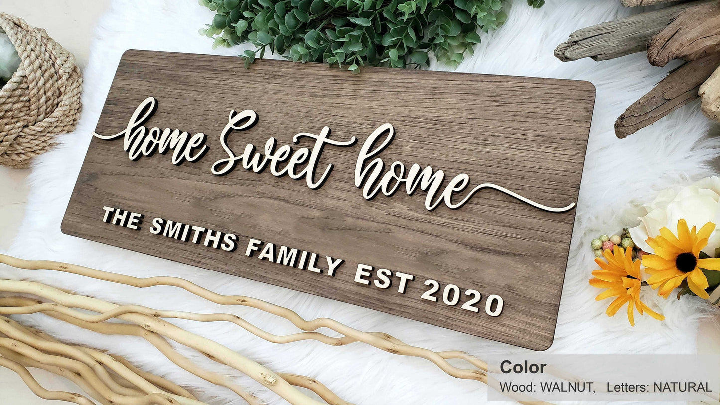 Personalized Farmhouse Wooden Sign | Last Name Sign | Wedding, Anniversary, or Christmas Gift | Home Sweet Home Sign