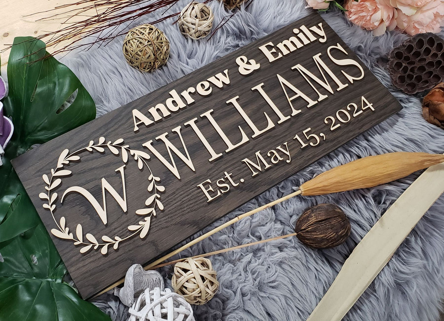 Rustic Personalized Last Name Farmhouse Sign | Wedding Gift for Couple | Unique Anniversary or Christmas Decor