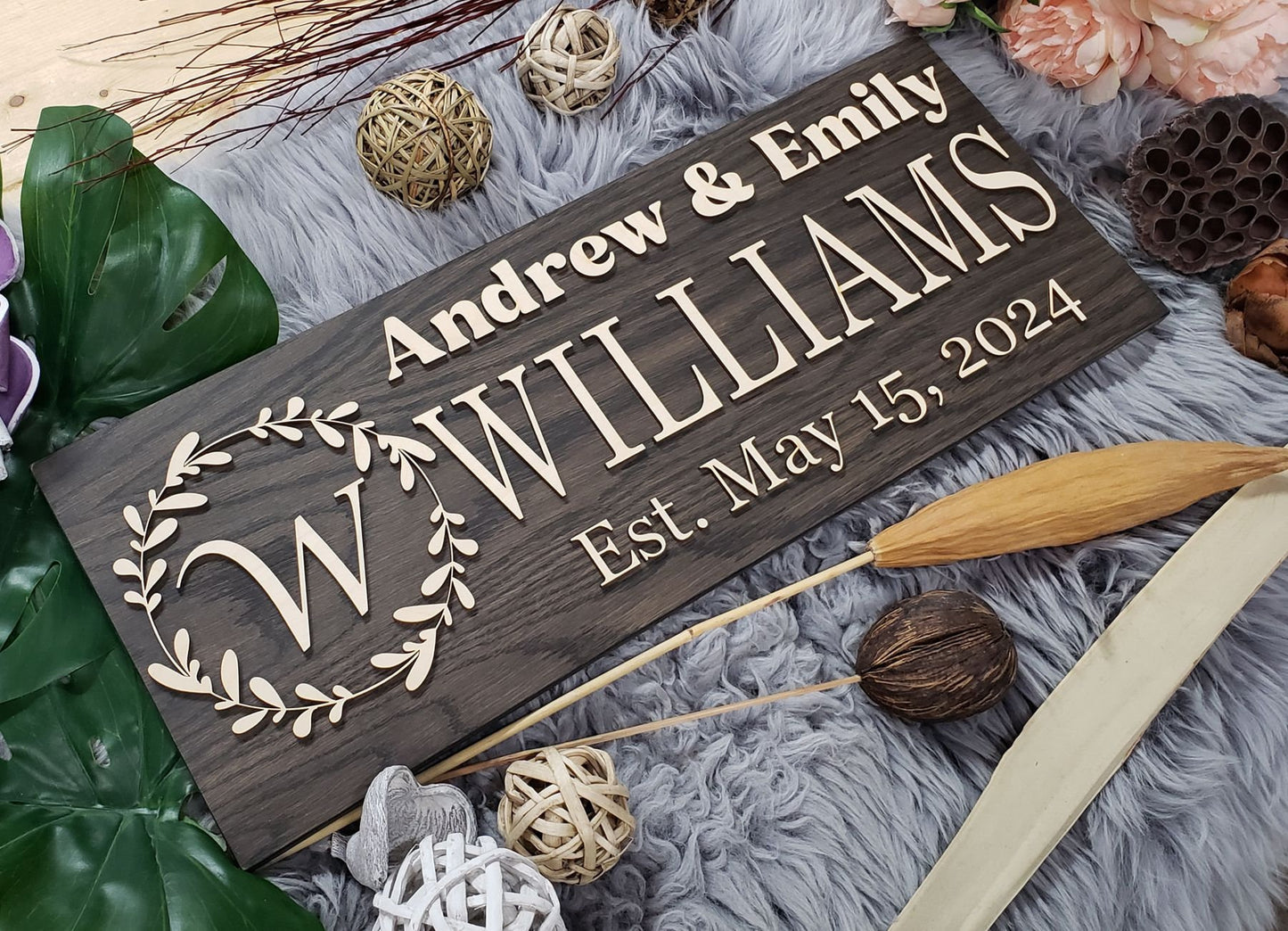 Rustic Personalized Last Name Farmhouse Sign | Wedding Gift for Couple | Unique Anniversary or Christmas Decor