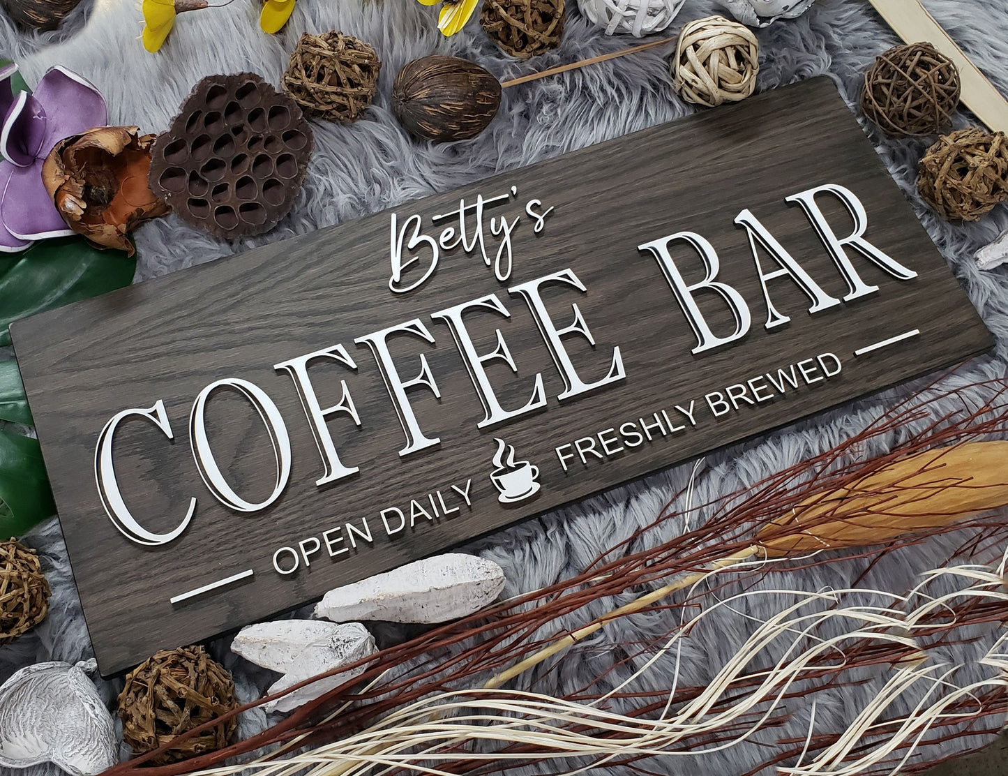 Customizable Rustic Wood Coffee Bar Sign - Personalized Last Name Decor for Housewarming or Anniversary Gift