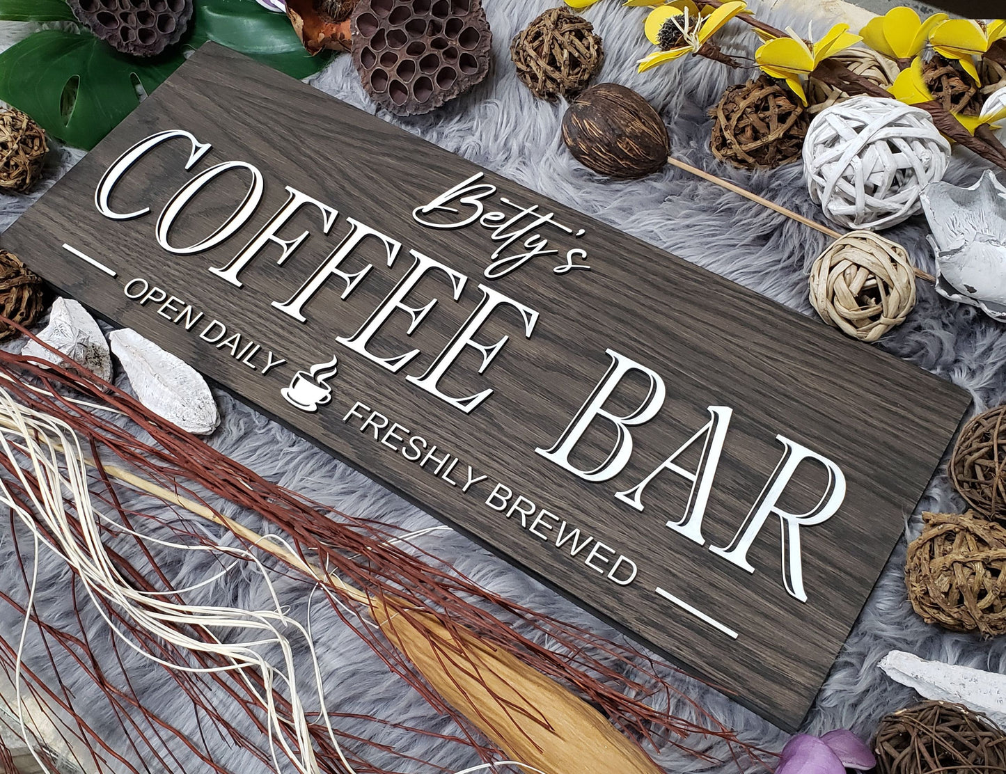 Customizable Rustic Wood Coffee Bar Sign - Personalized Last Name Decor for Housewarming or Anniversary Gift