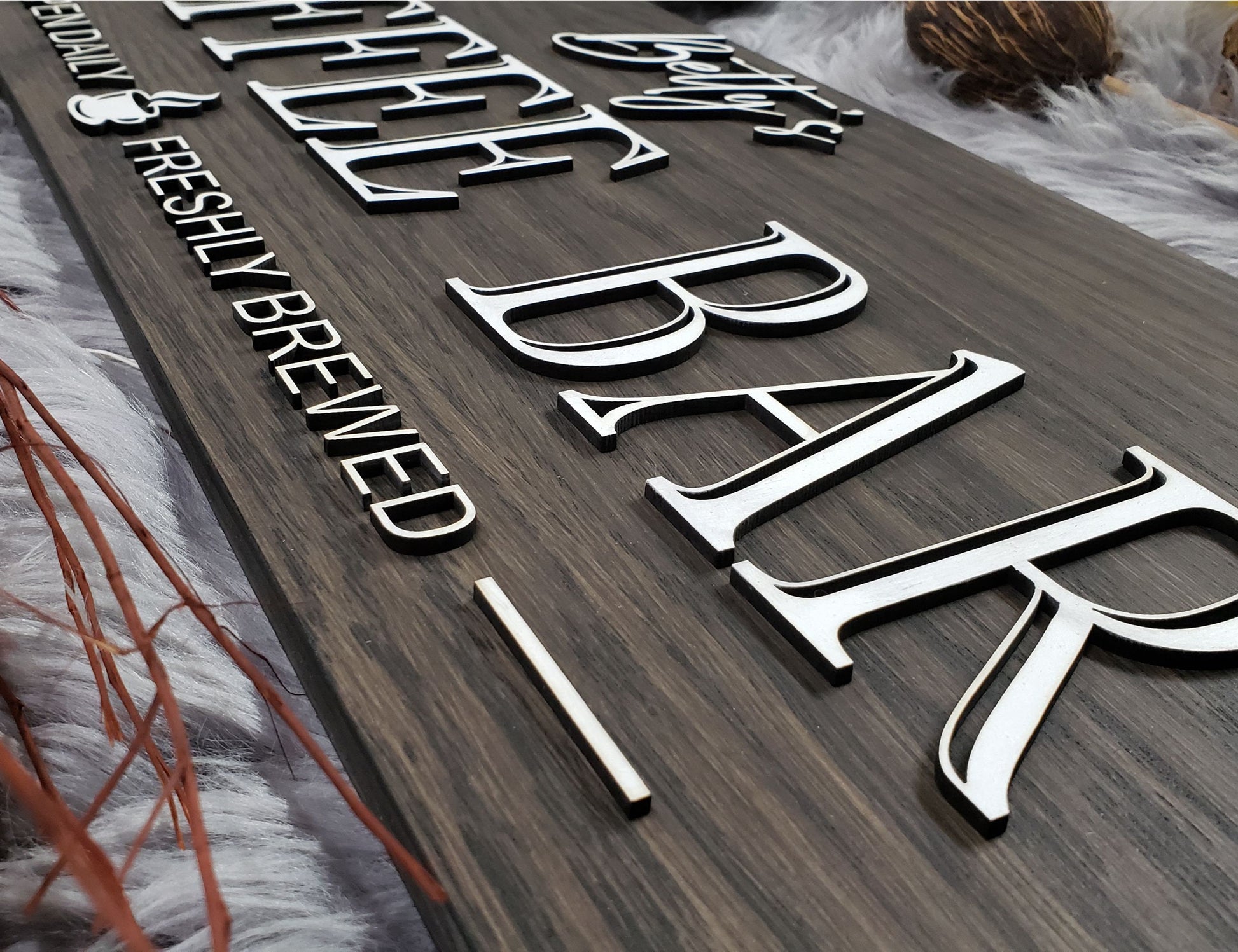 Customizable Rustic Wood Coffee Bar Sign - Personalized Last Name Decor for Housewarming or Anniversary Gift