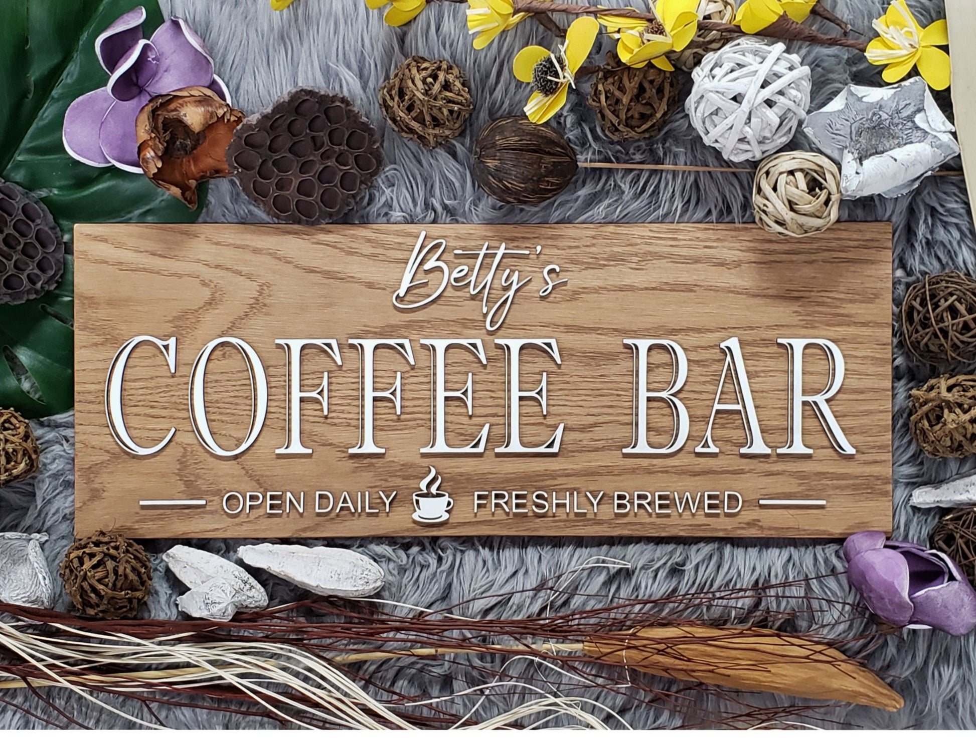 Customizable Rustic Wood Coffee Bar Sign - Personalized Last Name Decor for Housewarming or Anniversary Gift