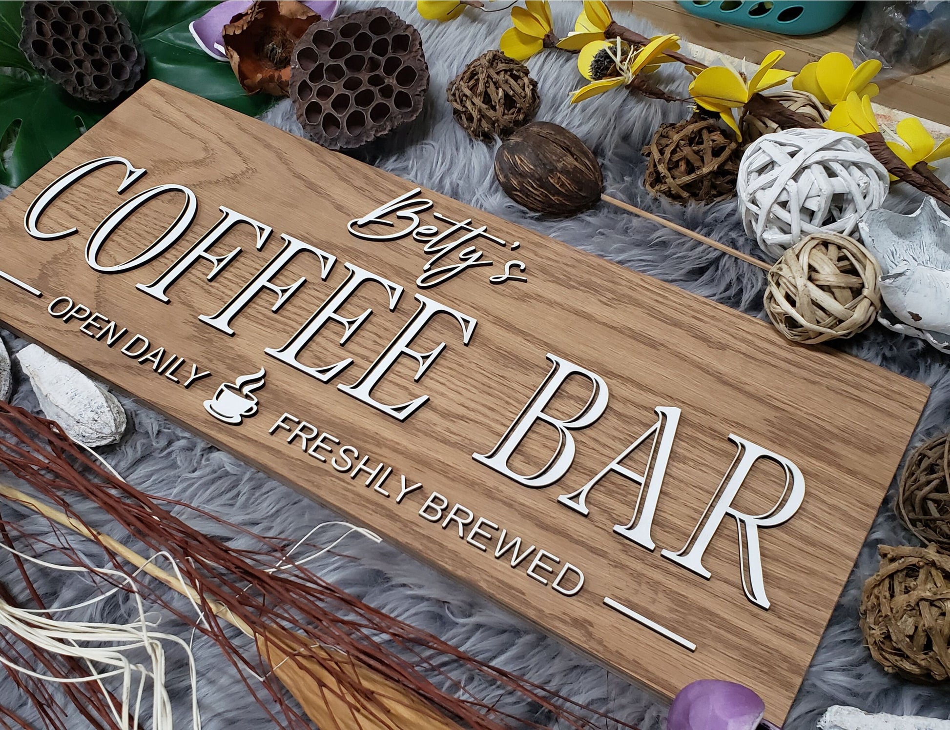 Customizable Rustic Wood Coffee Bar Sign - Personalized Last Name Decor for Housewarming or Anniversary Gift