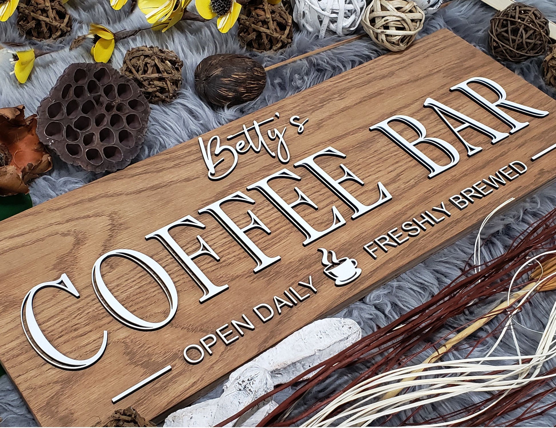 Customizable Rustic Wood Coffee Bar Sign - Personalized Last Name Decor for Housewarming or Anniversary Gift