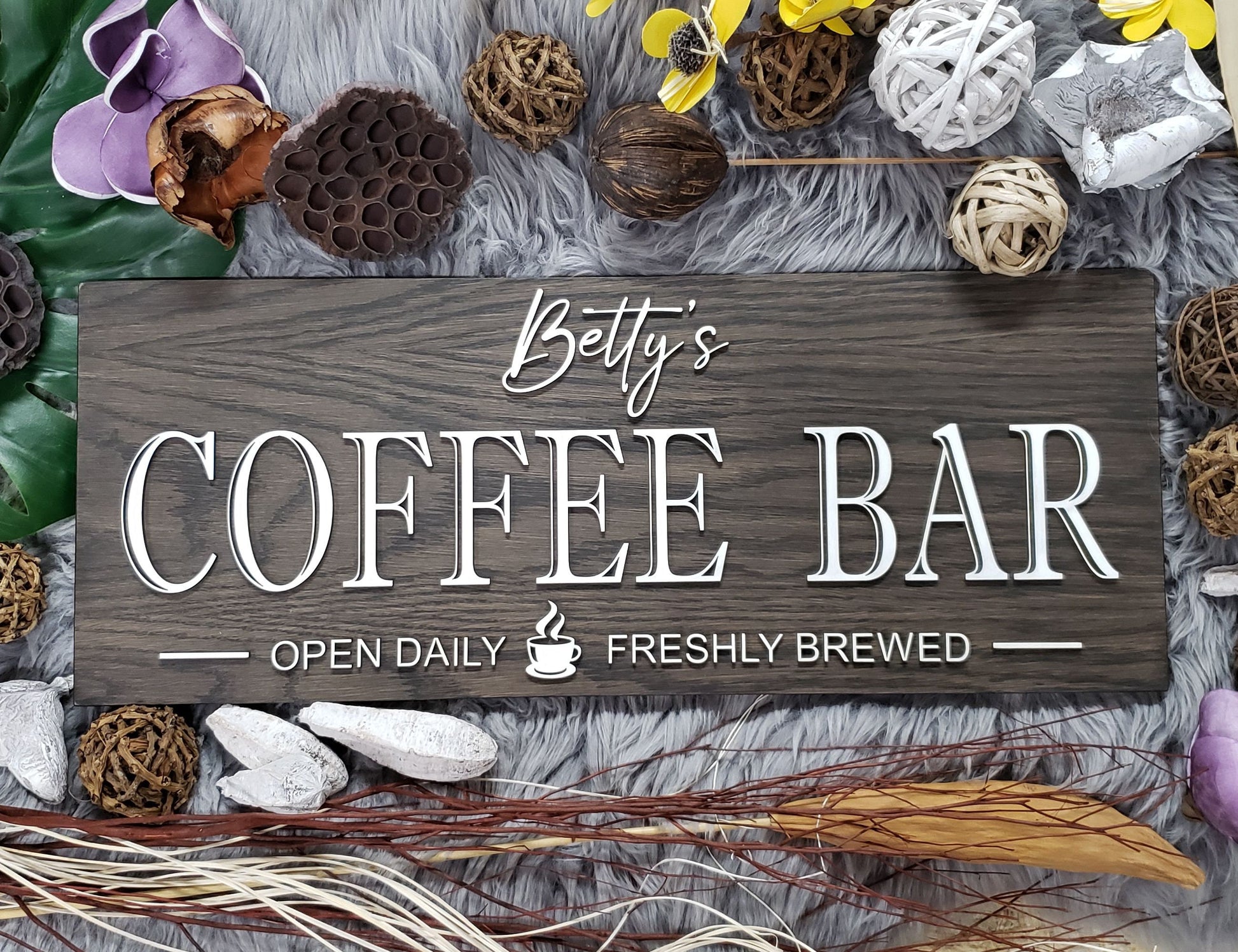 Customizable Rustic Wood Coffee Bar Sign - Personalized Last Name Decor for Housewarming or Anniversary Gift