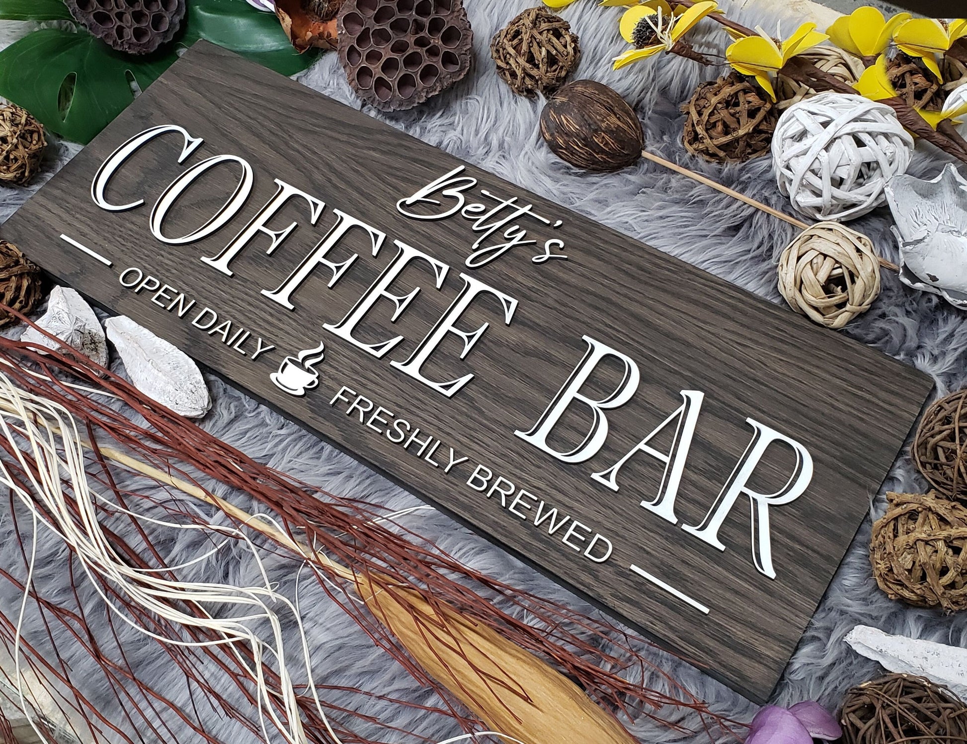 Customizable Rustic Wood Coffee Bar Sign - Personalized Last Name Decor for Housewarming or Anniversary Gift