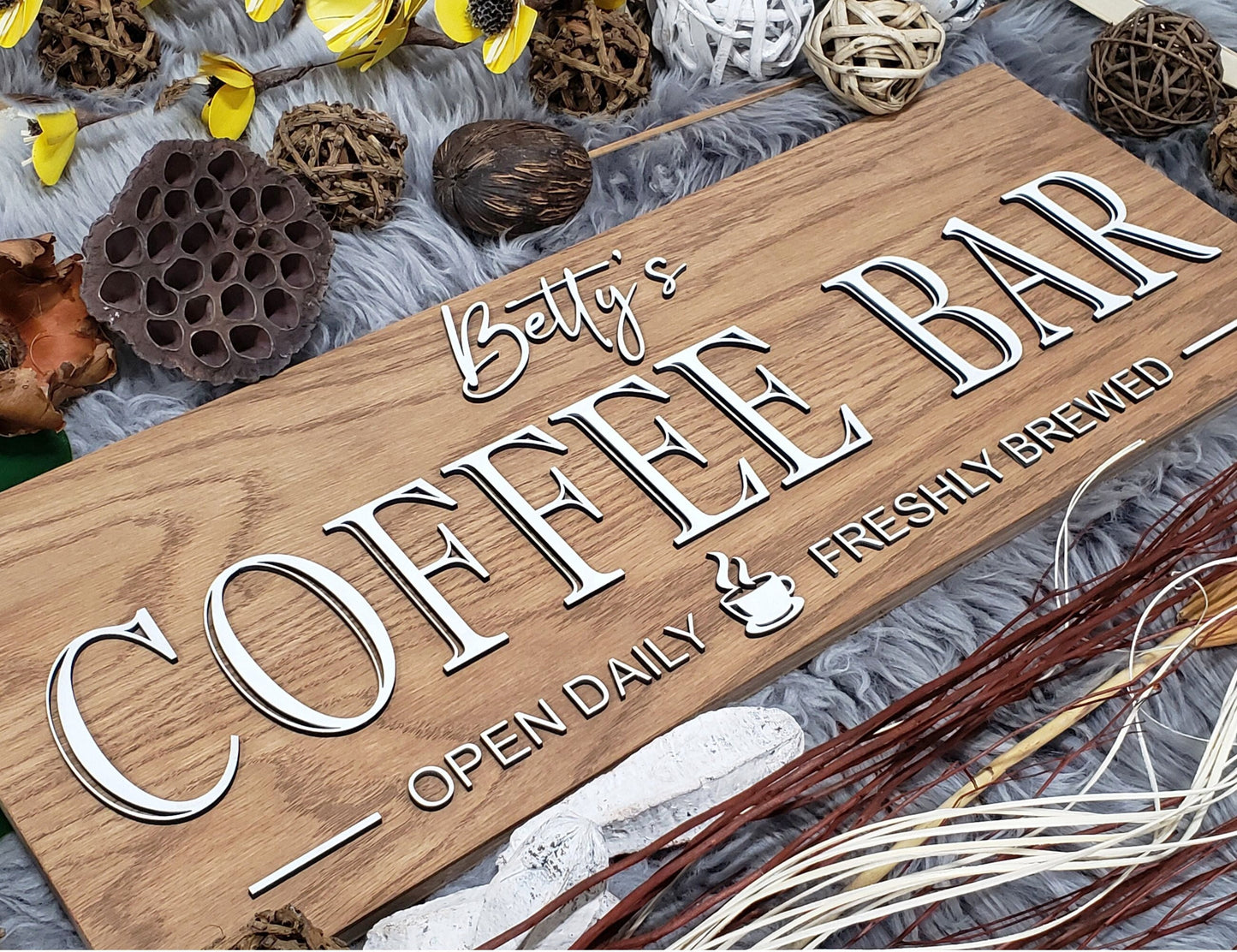 Customizable Rustic Wood Coffee Bar Sign - Personalized Last Name Decor for Housewarming or Anniversary Gift