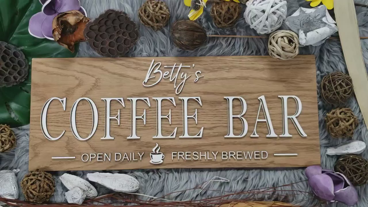 Customizable Rustic Wood Coffee Bar Sign - Personalized Last Name Decor for Housewarming or Anniversary Gift