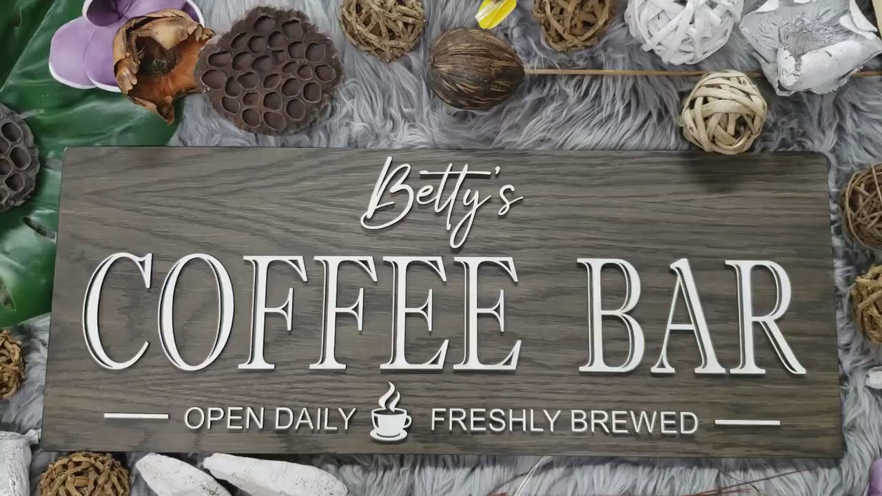 Customizable Rustic Wood Coffee Bar Sign - Personalized Last Name Decor for Housewarming or Anniversary Gift